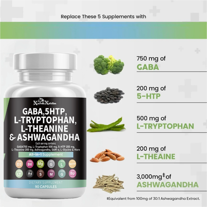 GABA, 5-HTP, L-Tryptophan L-Theanine, Ashwagandha Supplement