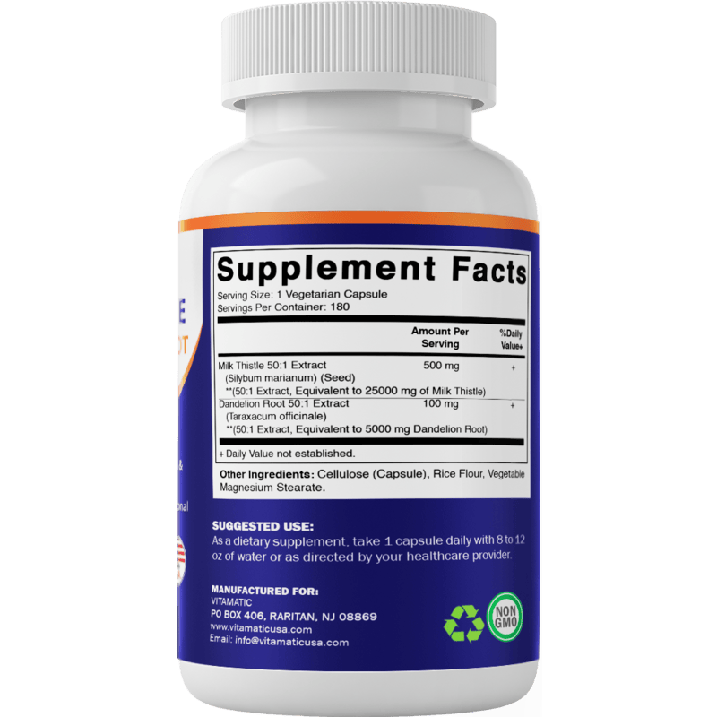 Milk Thistle & Dandelion Root Capsules -  (180 Veg Capsules)