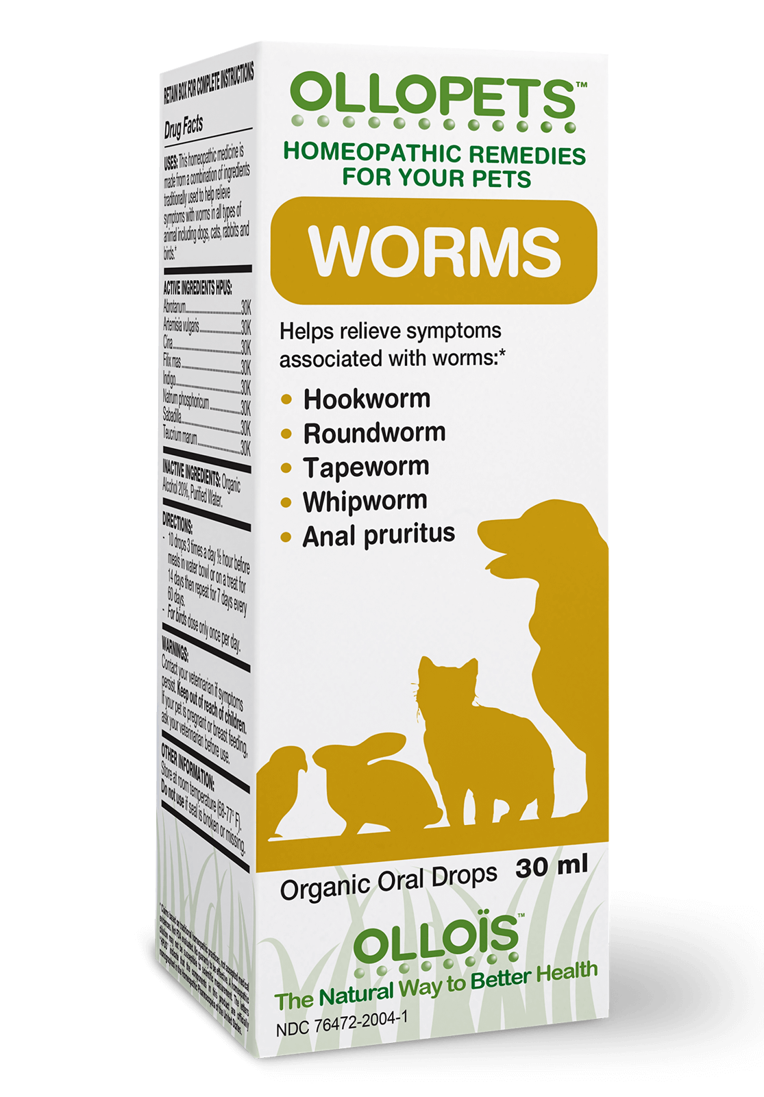 Ollopets Worms - Homeopathic Drops for All Pets, 30 ml
