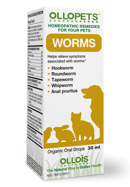 Ollopets Worms - Homeopathic Drops for All Pets, 30 ml