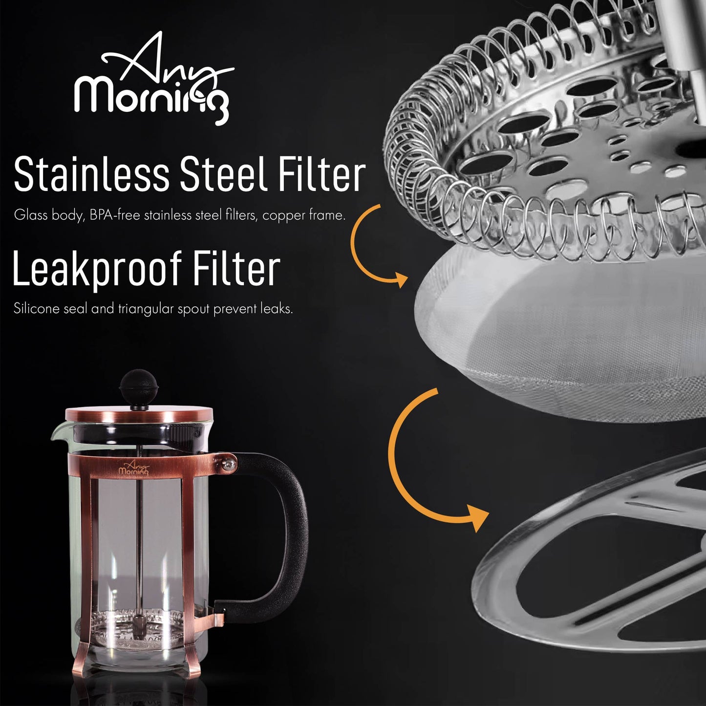 Copper trimmed Tea Maker (20 oz) Stainless Steel