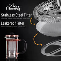 Copper trimmed Tea Maker (20 oz) Stainless Steel