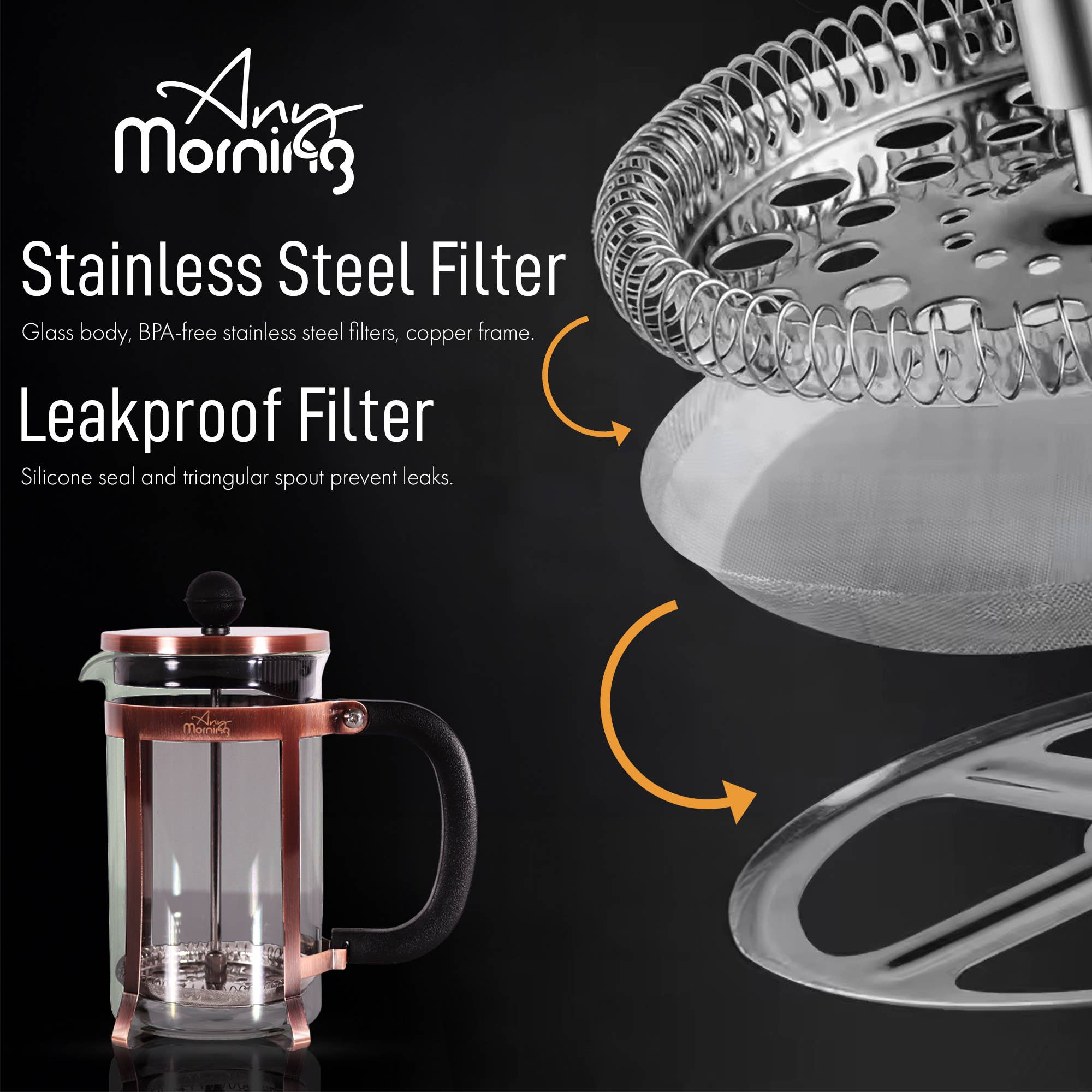 Copper trimmed Tea Maker (20 oz) Stainless Steel