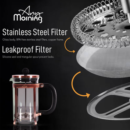 Copper trimmed Tea Maker (20 oz) Stainless Steel