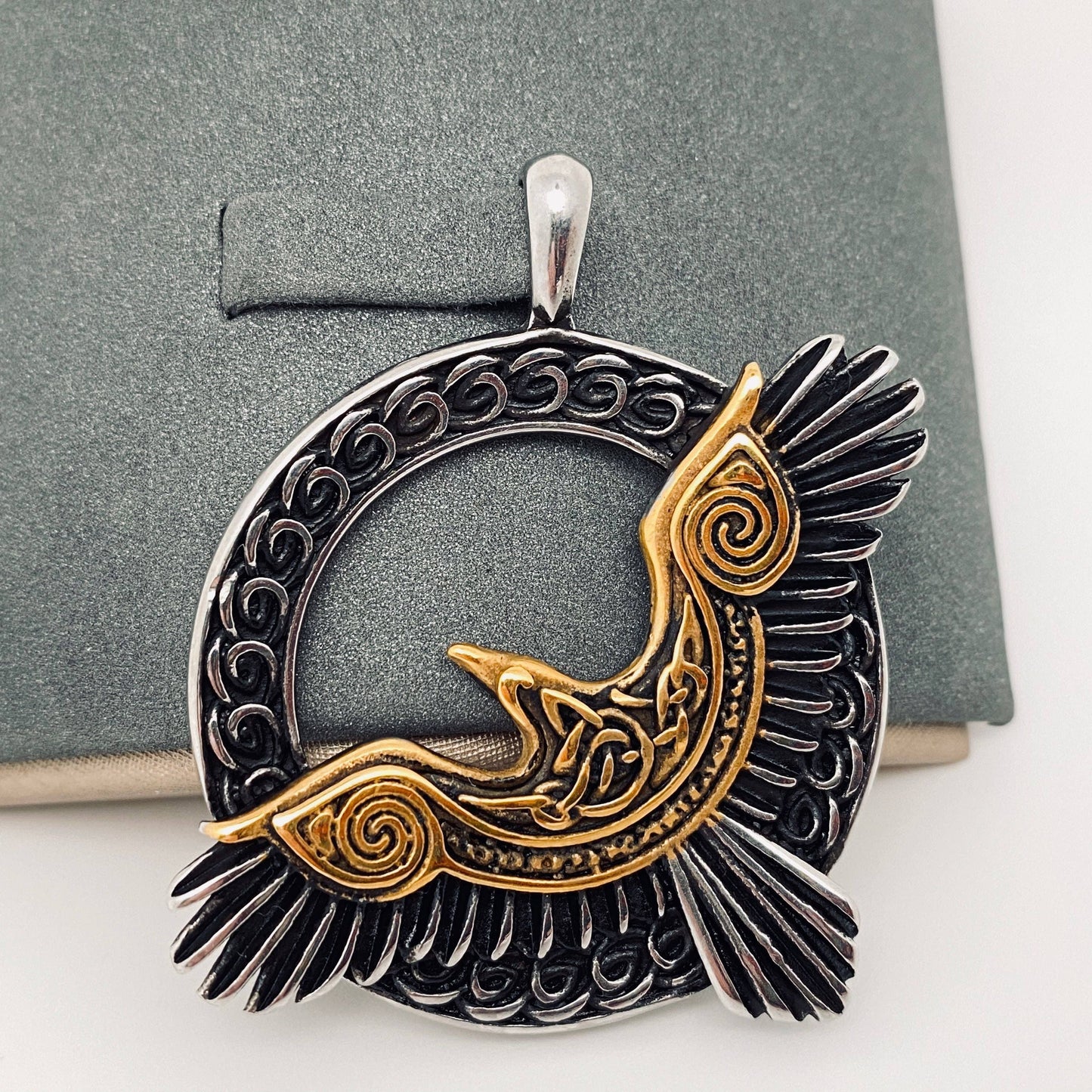 Celtic Knot & Crow Pendant (Stainless Steel)