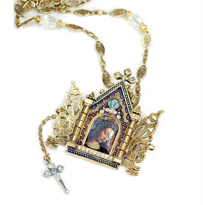 Virgin Mary Goddess Gates of Heaven Necklace (14K Gold Plated with Opening Pendant)