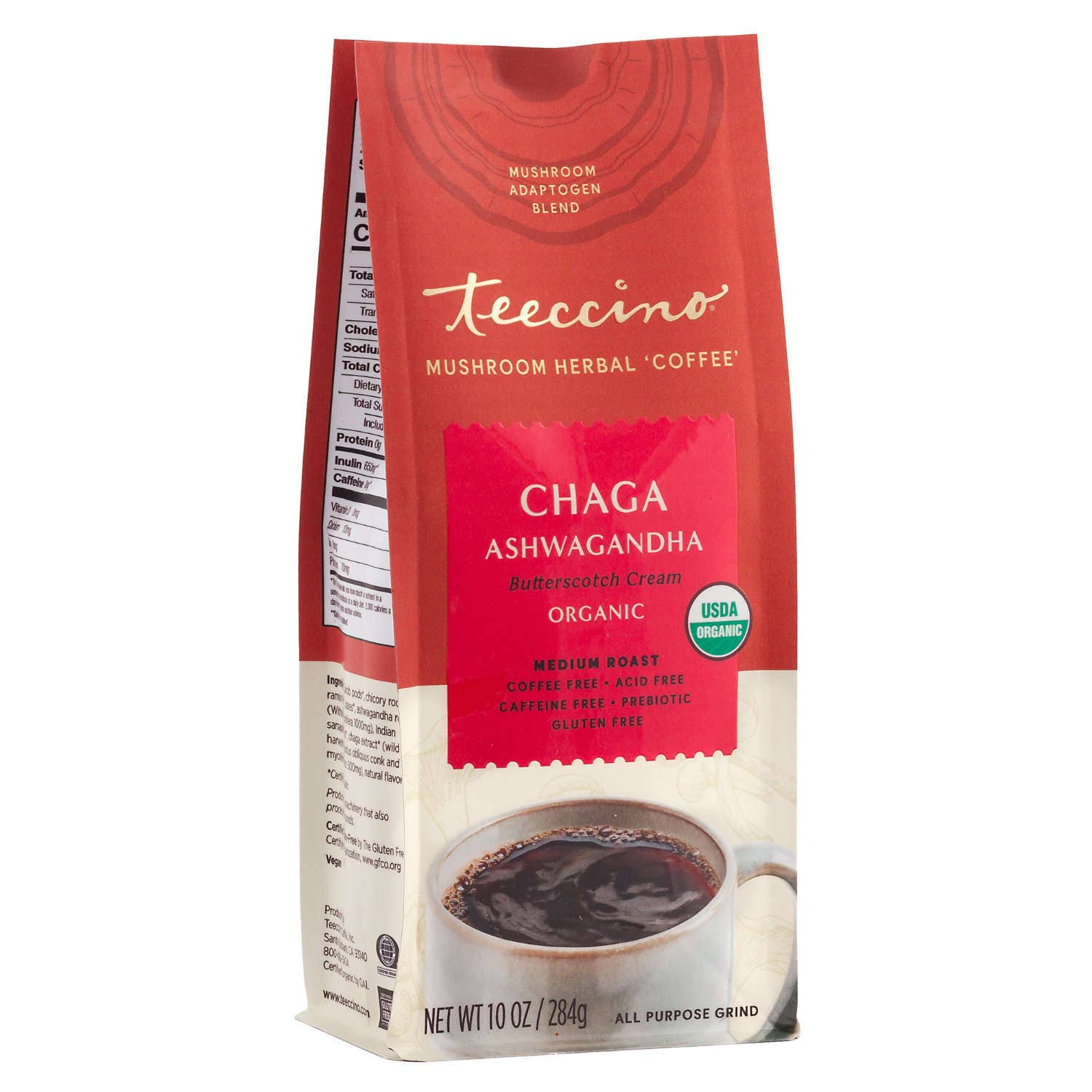 Chaga Ashwagandha Organic Herbal Mushroom Coffee No Caf 10oz