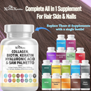 Collagen, Biotin, Keratin, Hyaluronic Acid, Saw Palmetto, Vitamin C, PABA, Pumpkin Seed, Quercetin, ACV, Folate, MSM, Vitamin E & Black Pepper – 90 Capsules