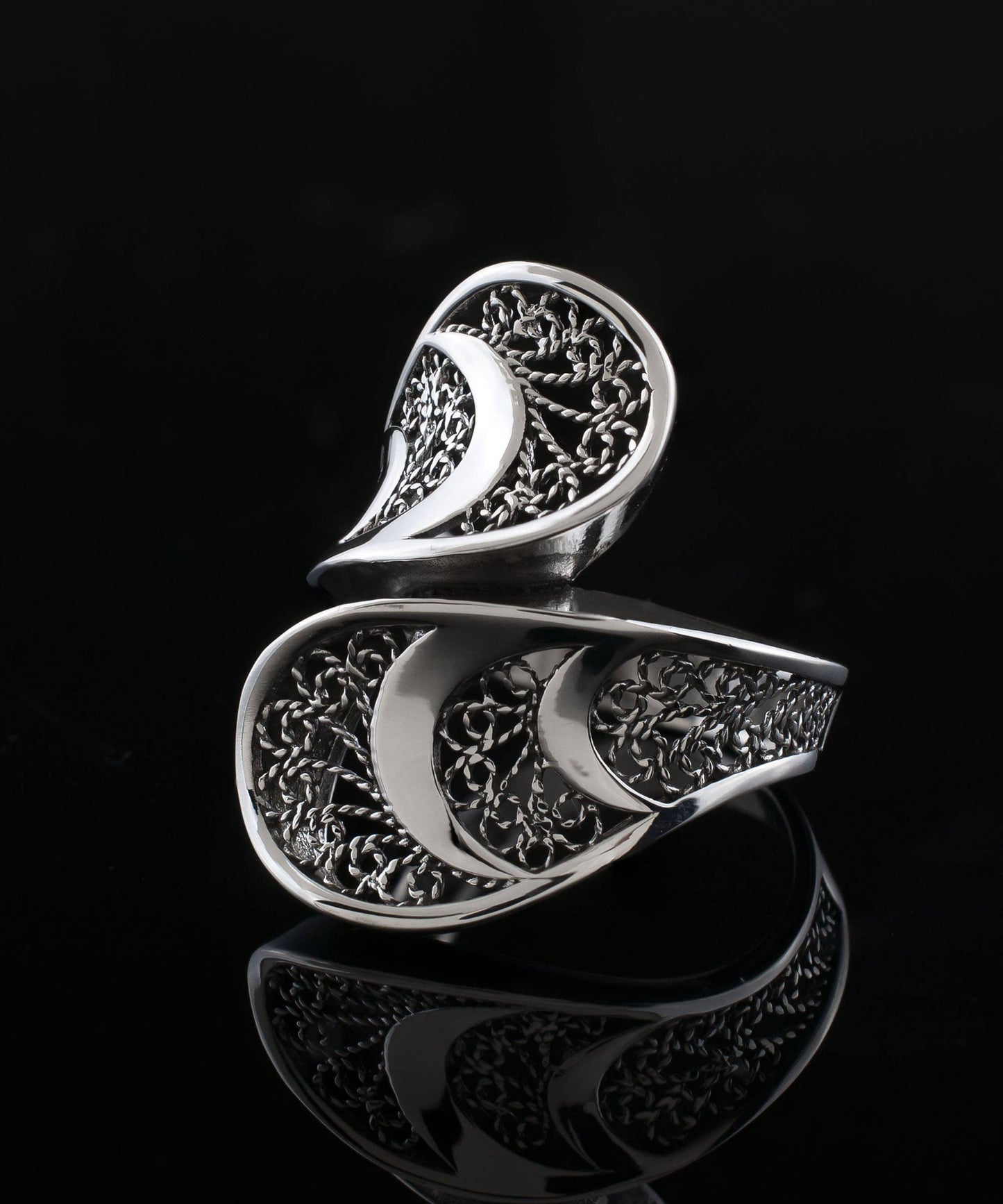 Spiral Crescent Moon Goddess Ring (Size 8)