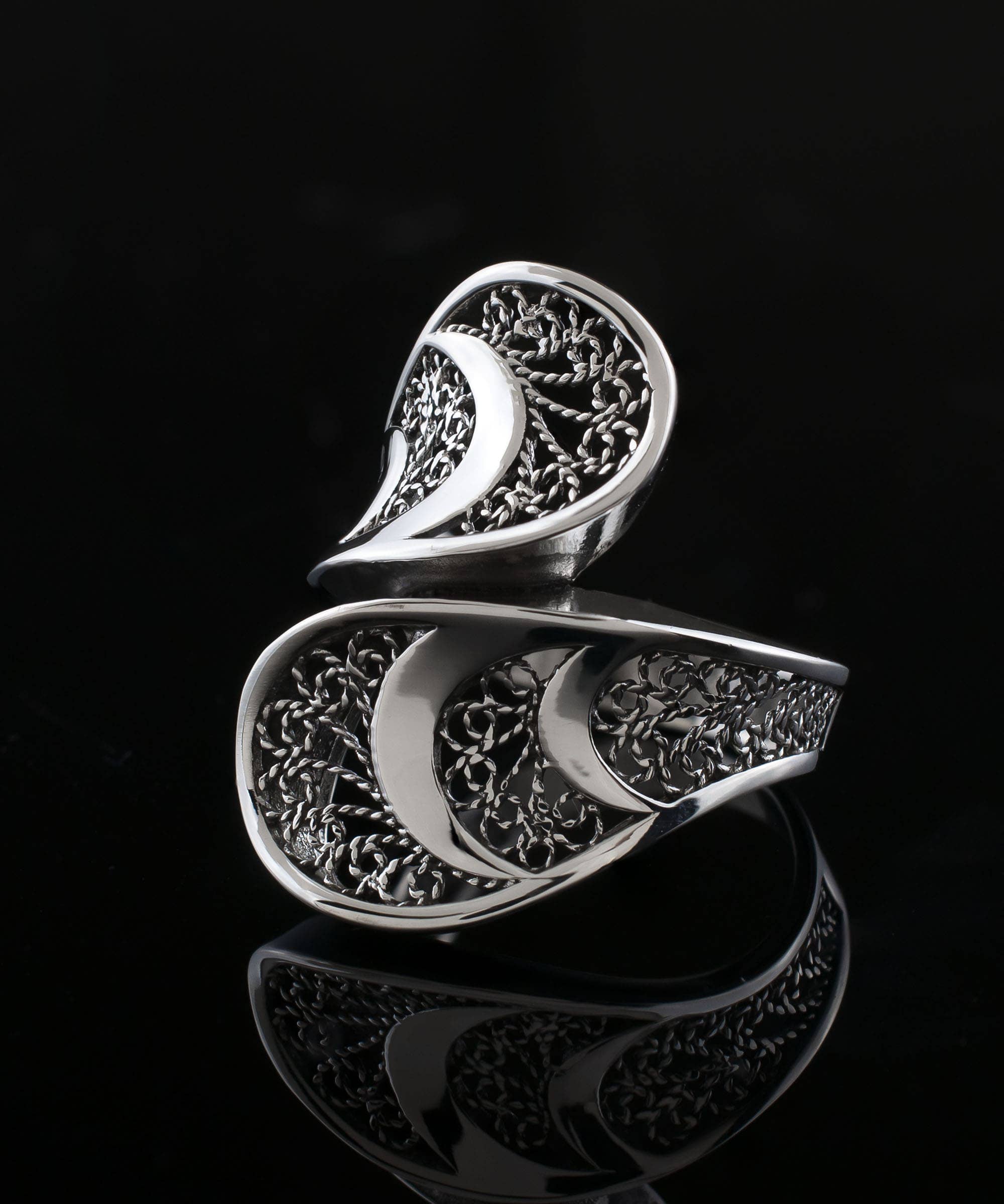 Spiral Crescent Moon Goddess Ring (Size 8)