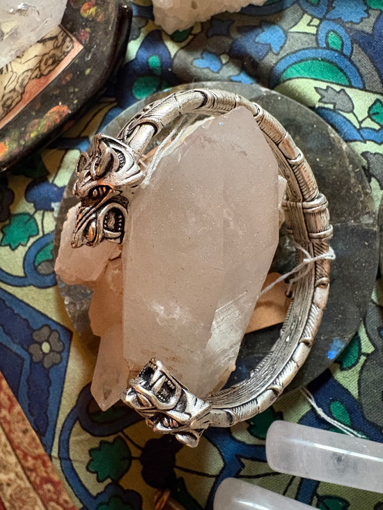 Double Head of Dragon Cuff - Ancient Silver