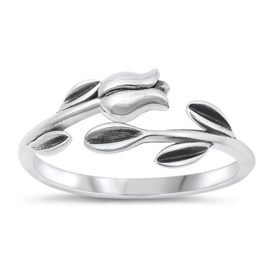 Tulip Flower Ring - Sterling Silver (adjustable size 7)