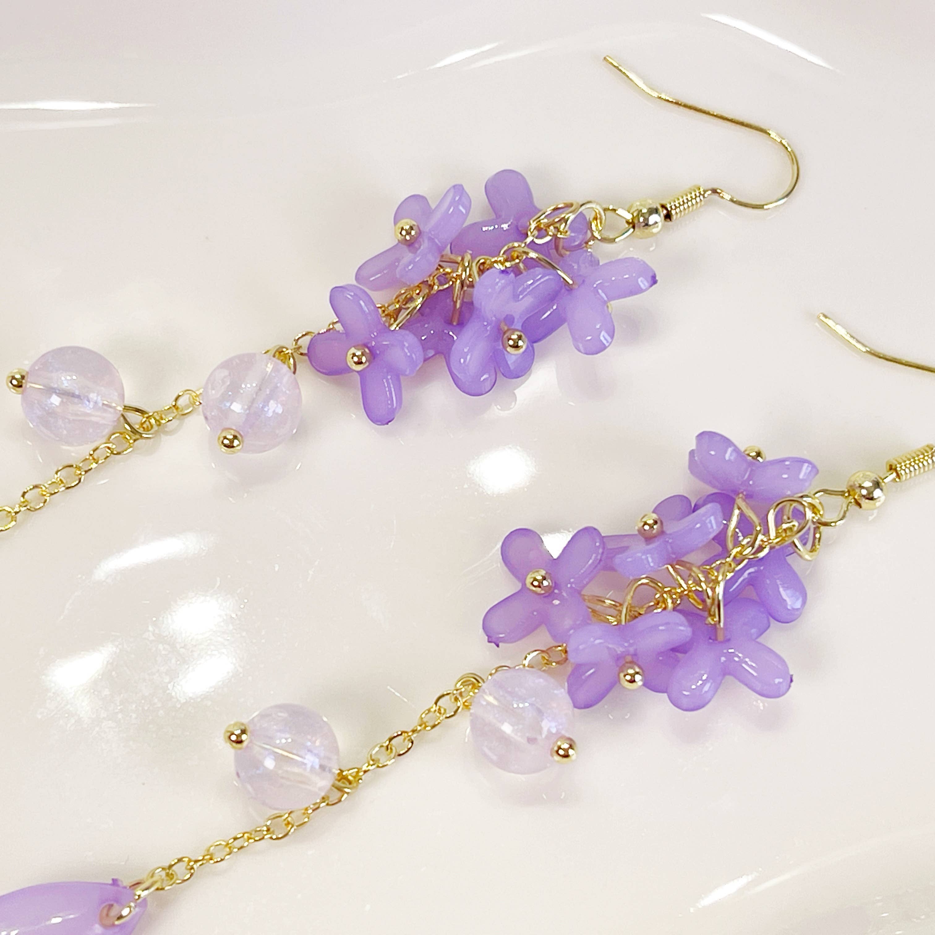 Purple Lily Earrings - 18K gold finish, S925 Silver Post (Handmade in USA)