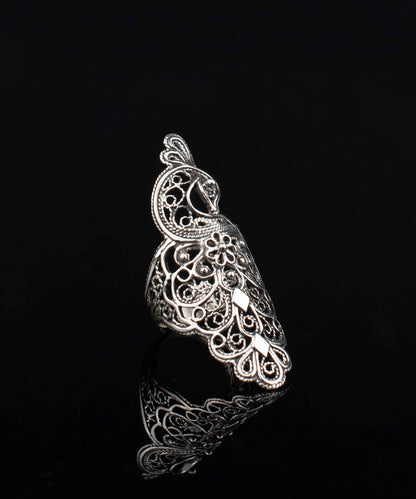 Peacock Filigree Sterling Silver Big Ring (Size 12)