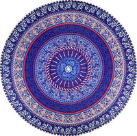 Circular Tapestry Blue Purple Peacock Design - Waterproof