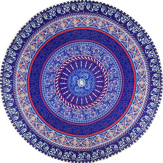Circular Tapestry Blue Purple Peacock Design - Waterproof