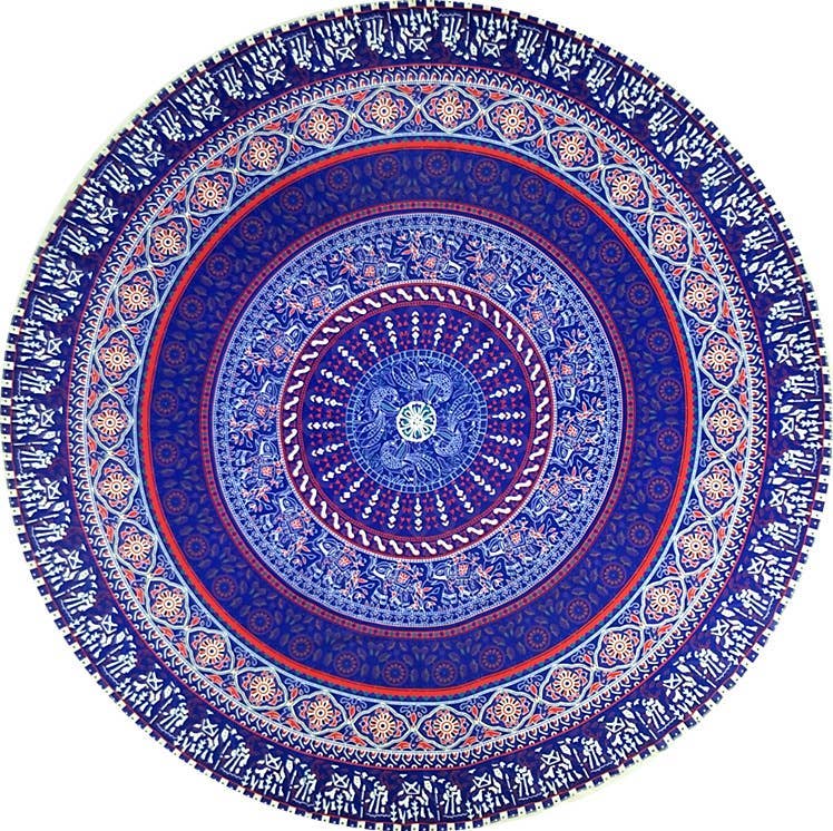 Circular Tapestry Blue Purple Peacock Design - Waterproof