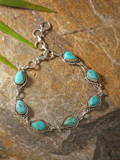 Blue Mohave Turquoise 7-Stone Bracelet - Handcrafted & set in Sterling Silver - Designed for Protection & Inner Peace