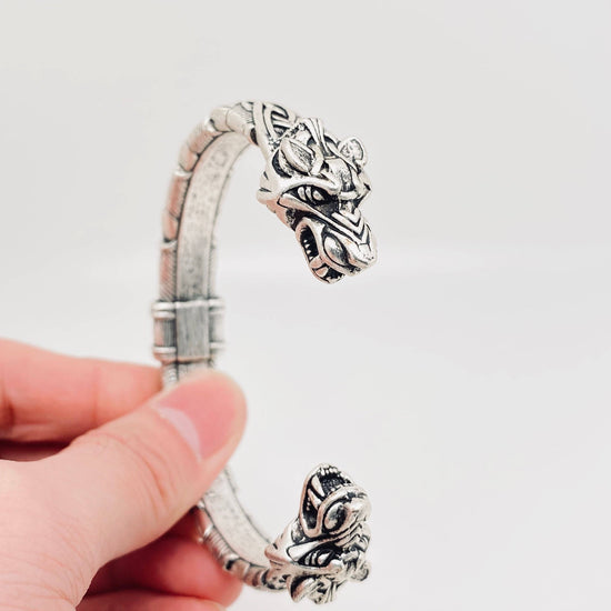 Double Head of Dragon Cuff - Ancient Silver