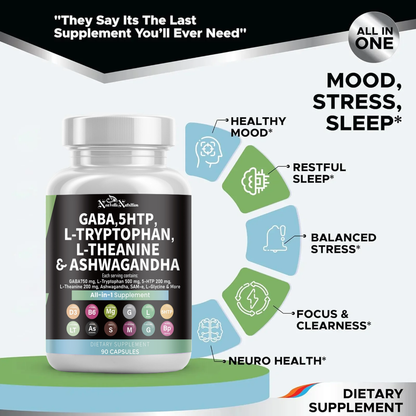 GABA, 5-HTP, L-Tryptophan L-Theanine, Ashwagandha Supplement