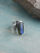 Big, Bold, Labradorite Ring with Sacred Number Eight (Size 10)