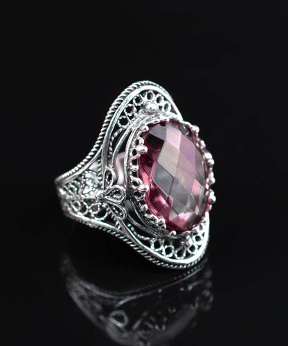 Alexandrite Gemstone Sterling Filigree Ring (Size 6.5)