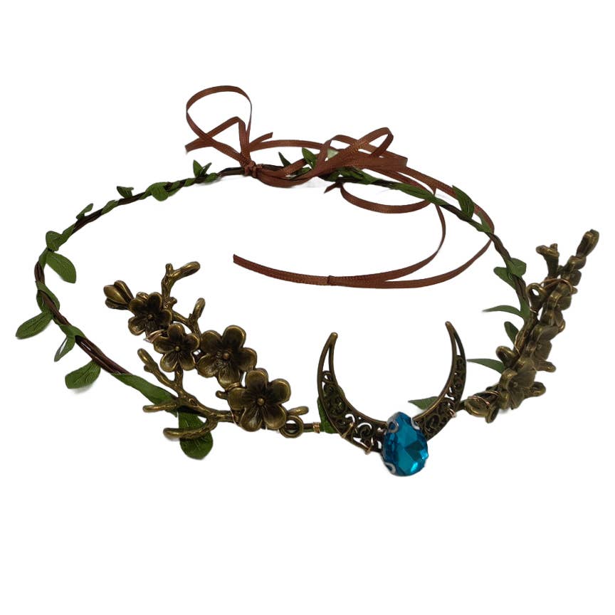 Crescent Moon Headband with leather ties