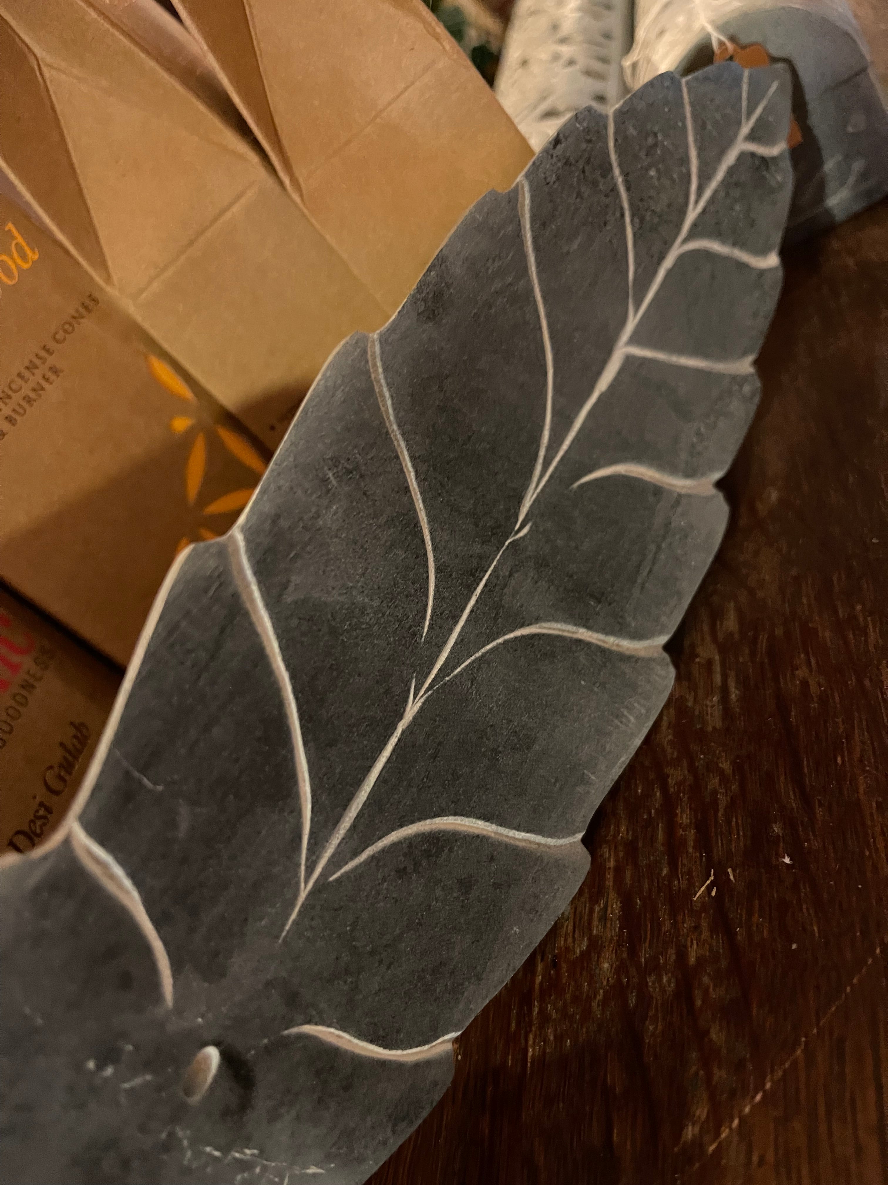 Hand-carved Soapstone Leaf Incense Burner
