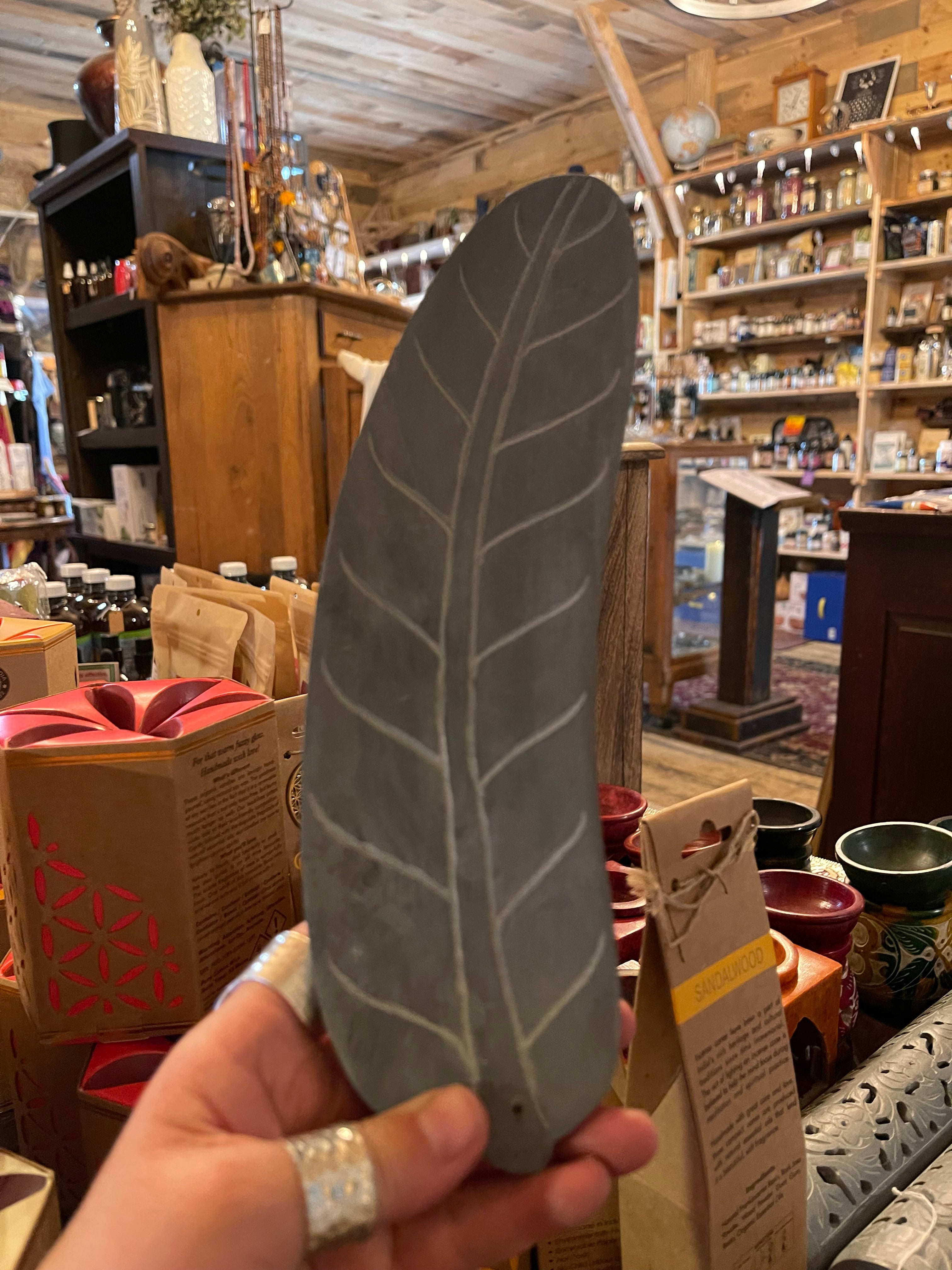 Hand-carved Soapstone Leaf Incense Burner