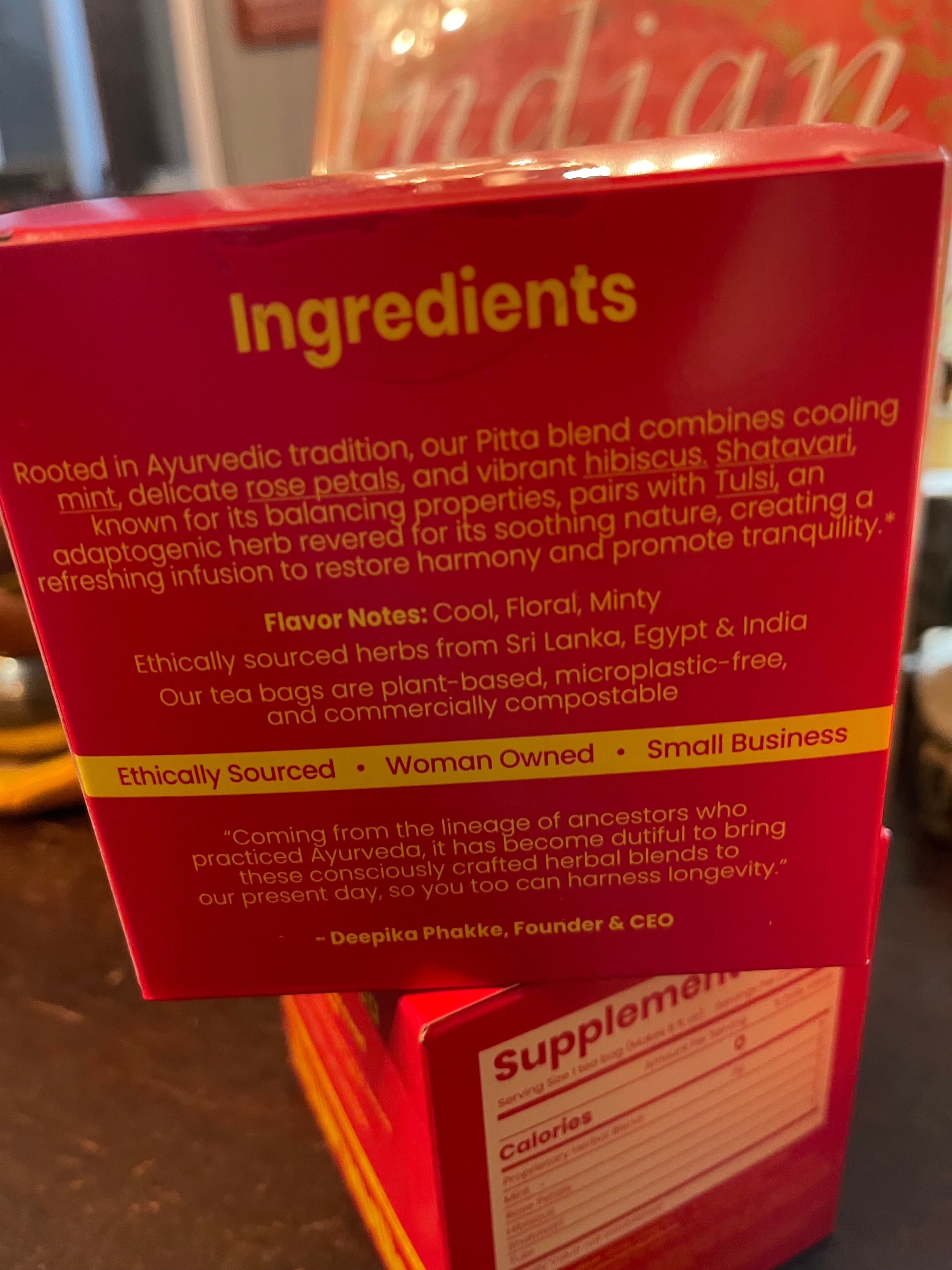 Organic Pitta Ayurvedic Tea: Hibiscus, Mint, Shatavari