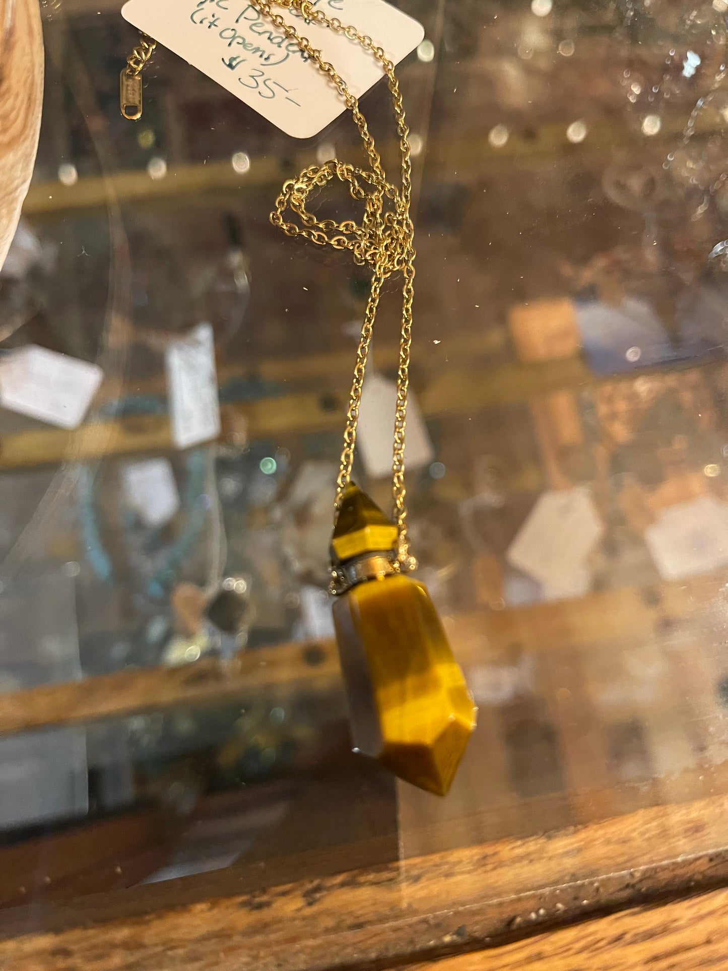 Tigers Eye Double Point Crystal - Hidden Chamber Gemstone Pendant & Necklace