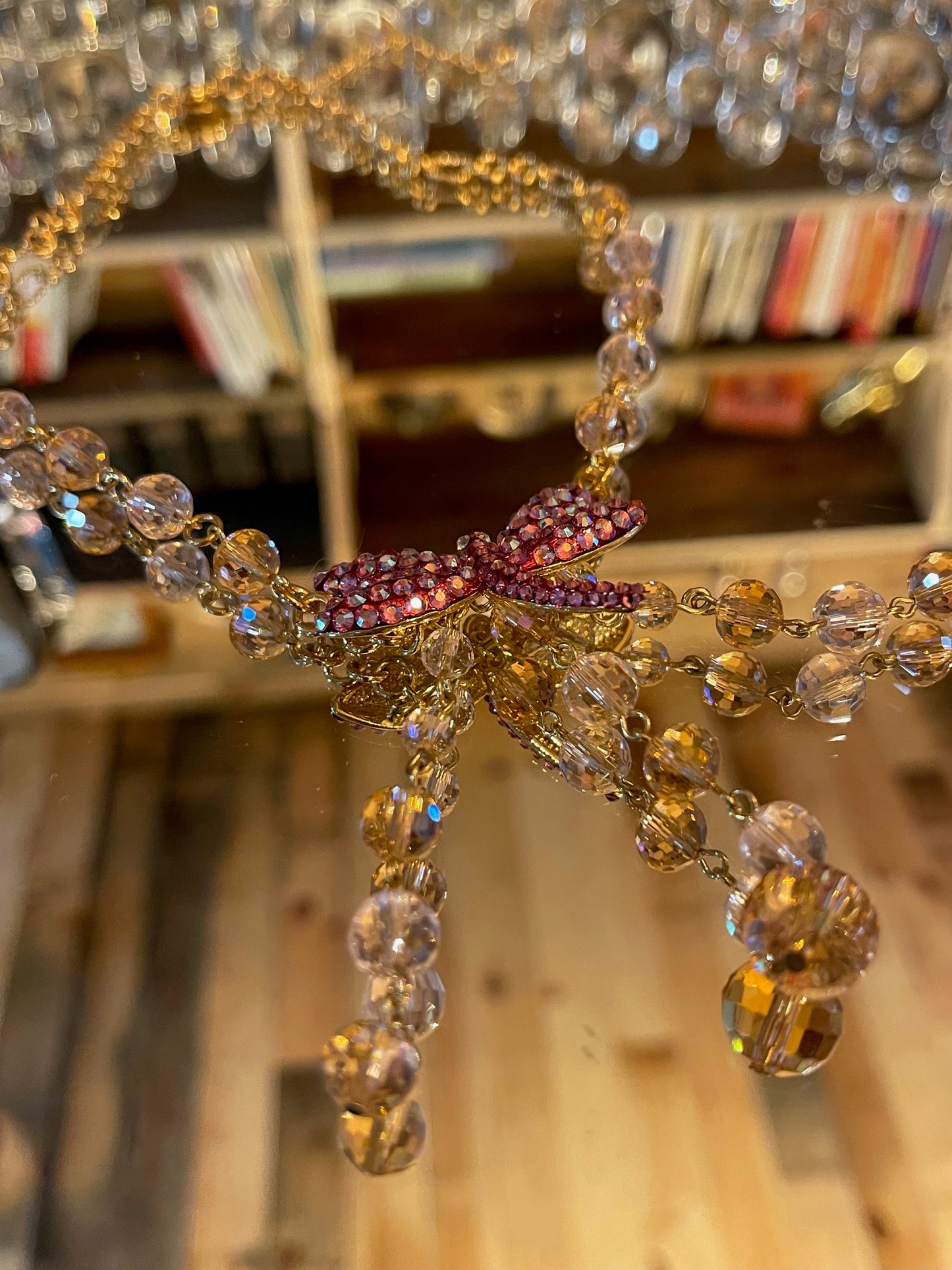 Dragonfly and Crystals Gold Necklace by Kirks Folly (Vintage)
