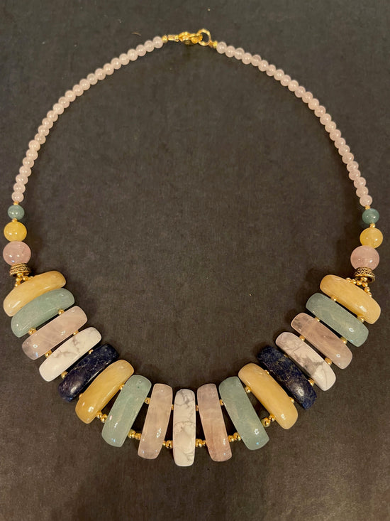Cooling Gemstone Therapy Necklace with Rose Quartz by Lee Sands (Vintage)