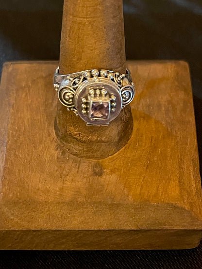 Amethyst Celtic Ring with Hidden Chamber, Sterling Silver (Size 5)