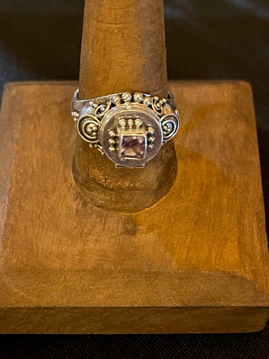 Amethyst Celtic Ring with Hidden Chamber, Sterling Silver (Size 5)