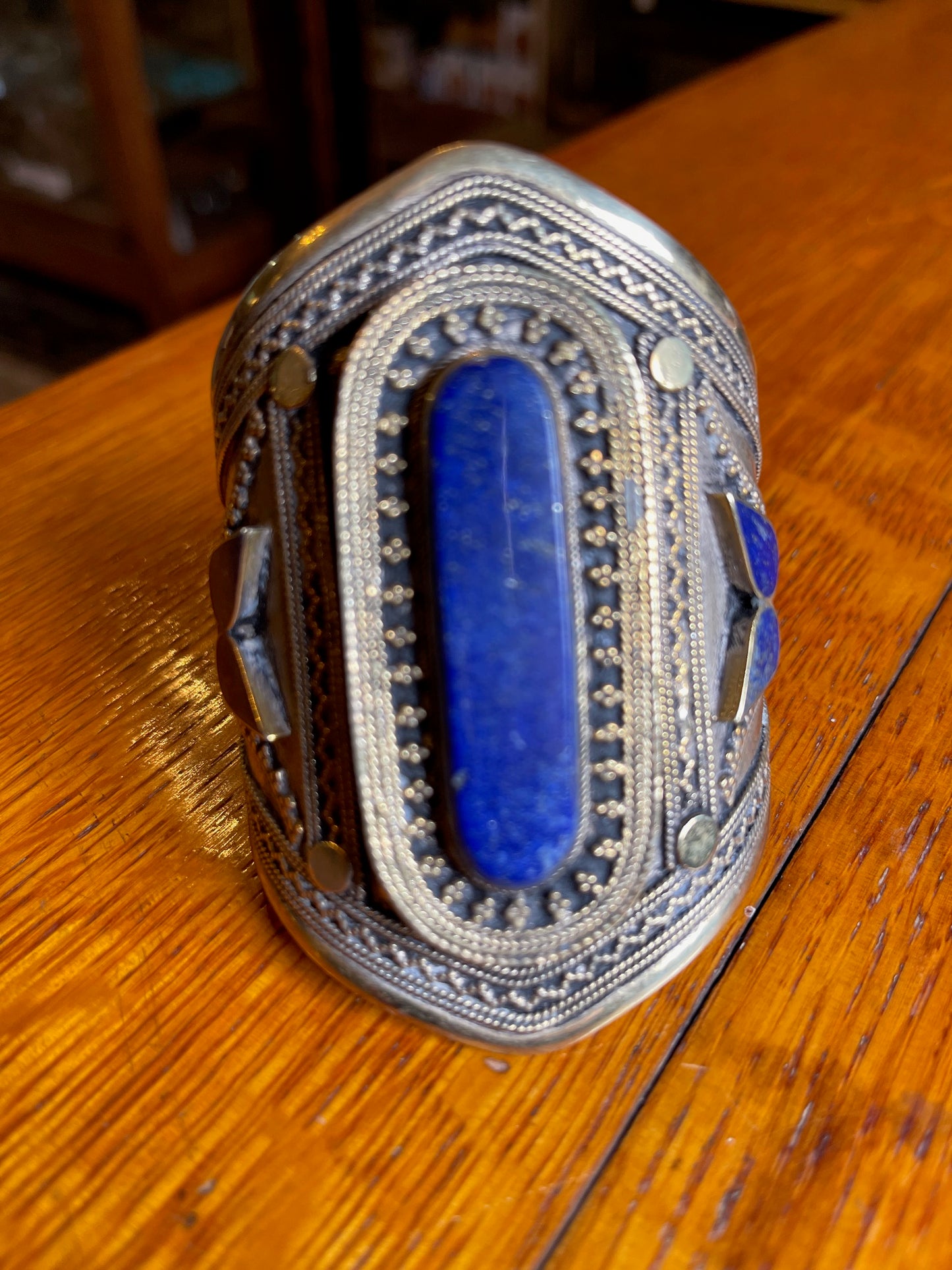 Lapis Lazuli Carved Cuff Bangle - Stone of Wisdom