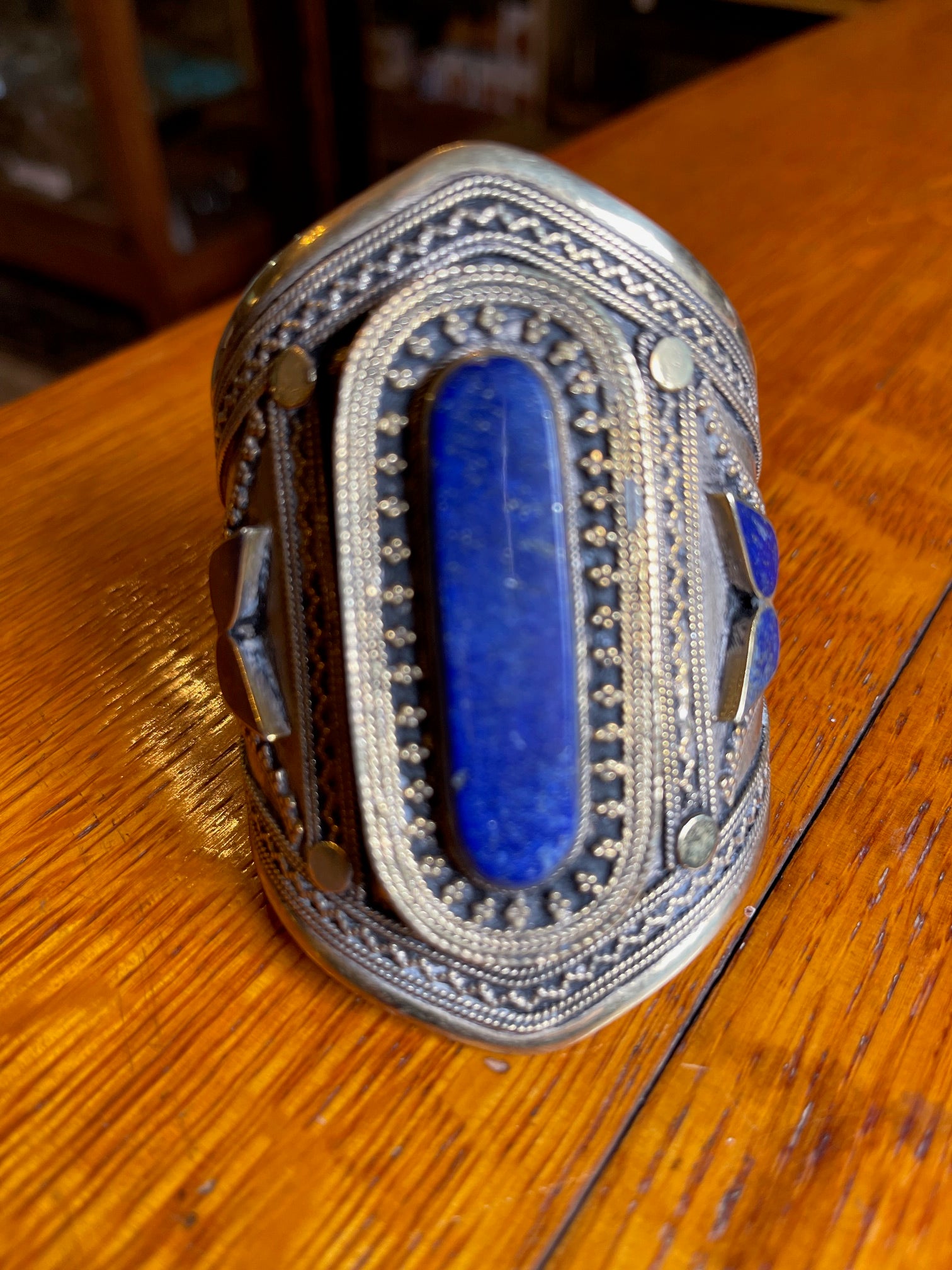 Lapis Lazuli Carved Cuff Bangle - Stone of Wisdom