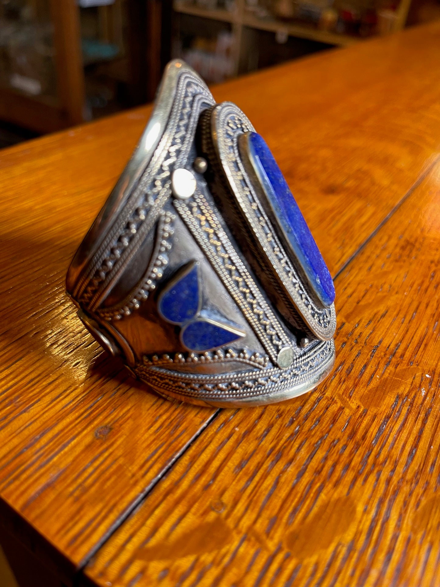 Lapis Lazuli Carved Cuff Bangle - Stone of Wisdom