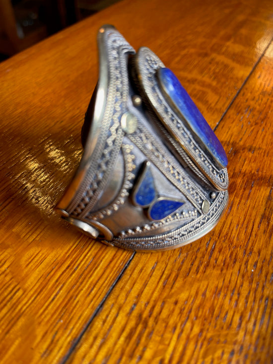 Lapis Lazuli Carved Cuff Bangle - Stone of Wisdom