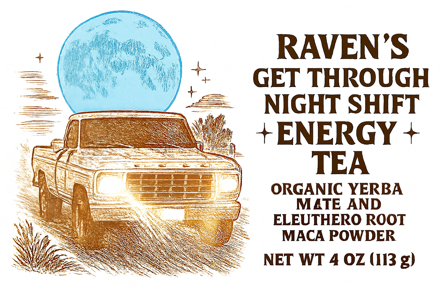 Raven’s Get Through Night Shift Energy Tea - 4 oz in Glass Jar
