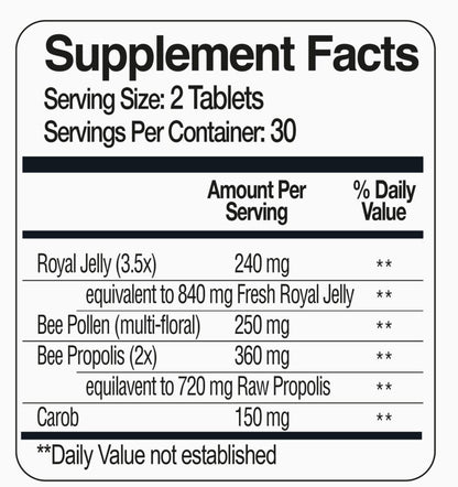 Royal Jelly, Bee Pollen, & Propolis Tablets - Ultra Strength Tablets