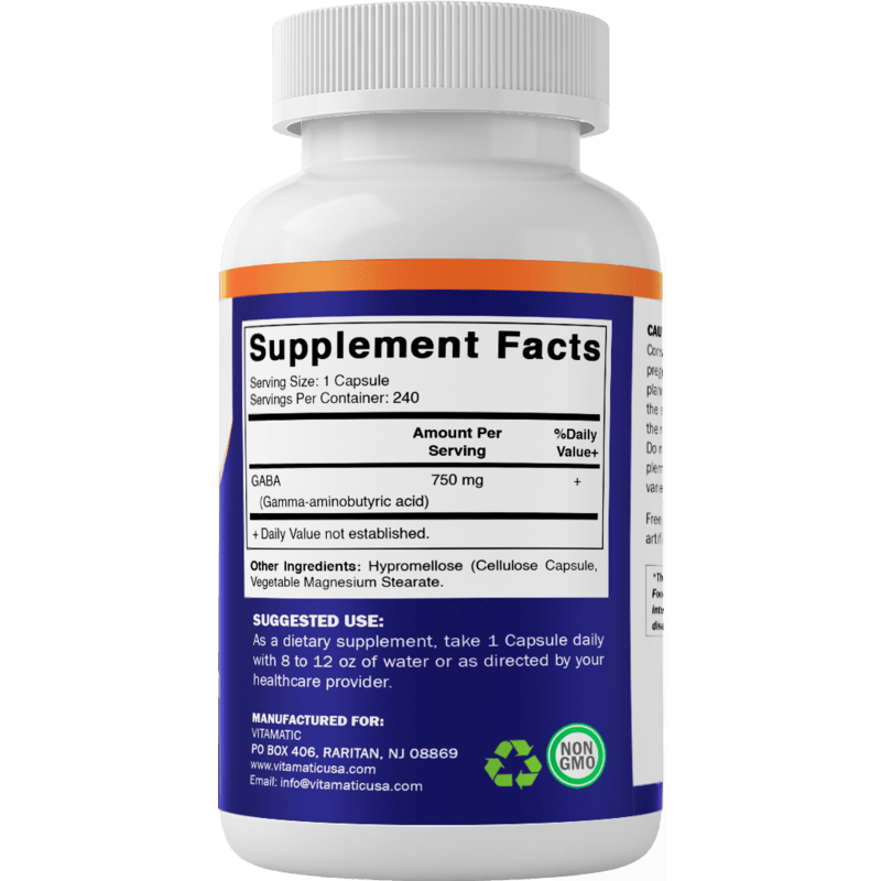 GABA (Gamma Aminobutyric Acid) 750mg (240 Capsules)