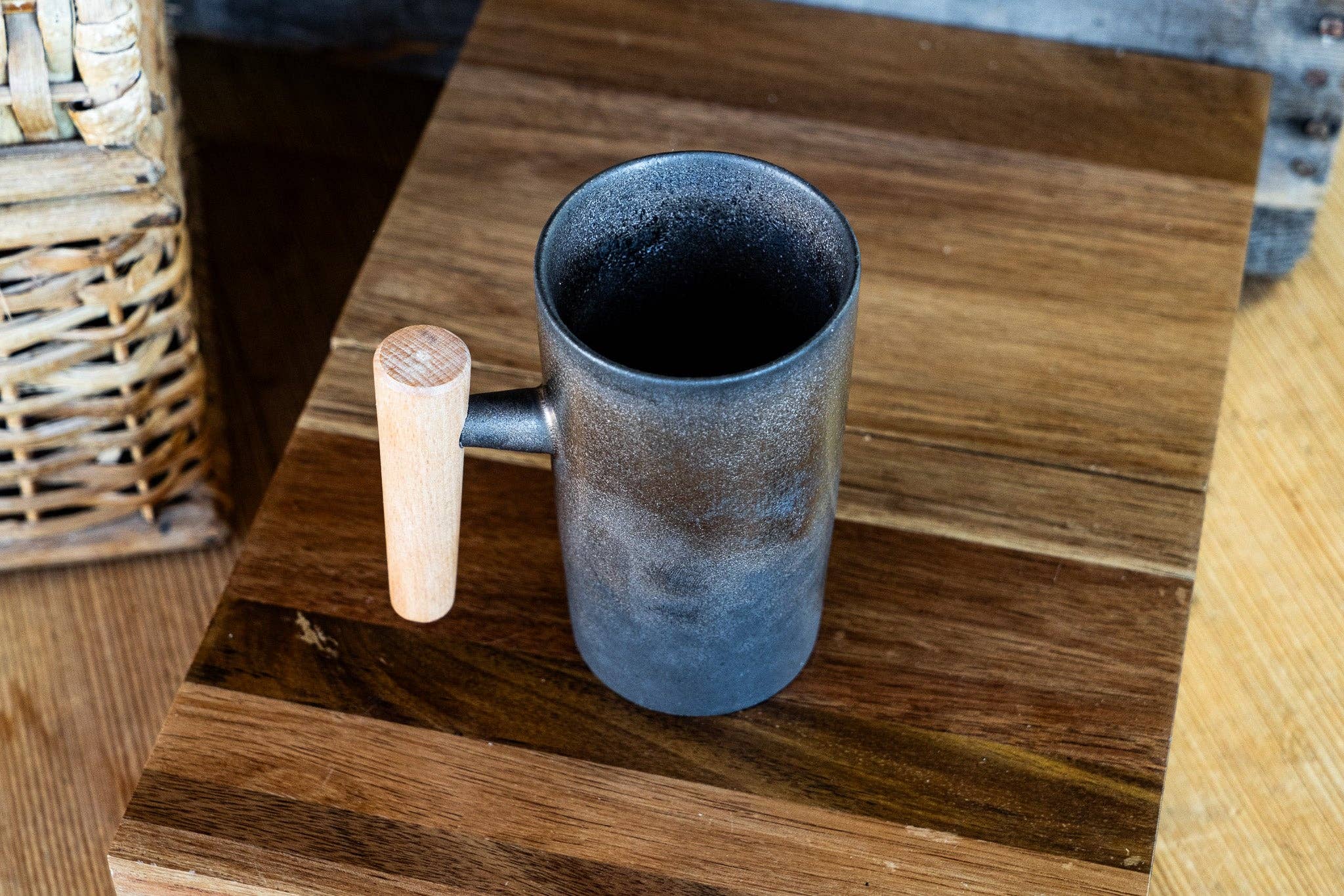 Mill Gap, VA Earth Glaze Bronze Sheen Ceramic Mug w/wooden handle (Industrial 8 oz mug)