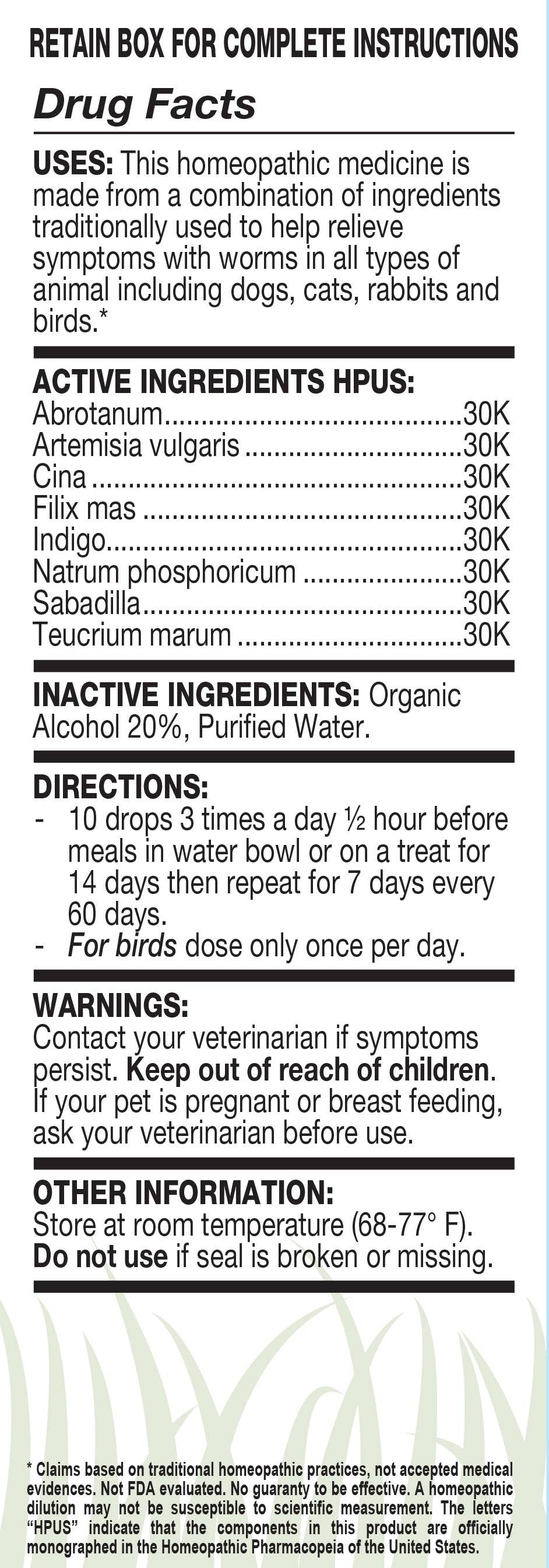 Ollopets Worms - Homeopathic Drops for All Pets, 30 ml