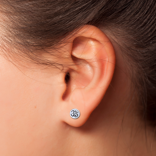 OM Symbol Stud/Post Earrings (925 Sterling Silver)
