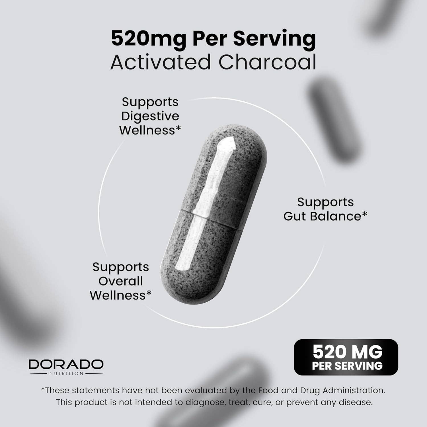 Organic Activated Charcoal Pills From Coconut(120 Capsules)