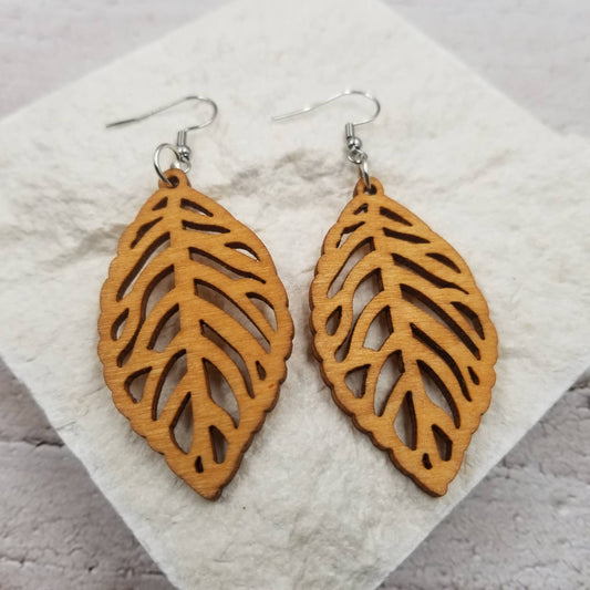 Simple Wooden Leaf Earrings