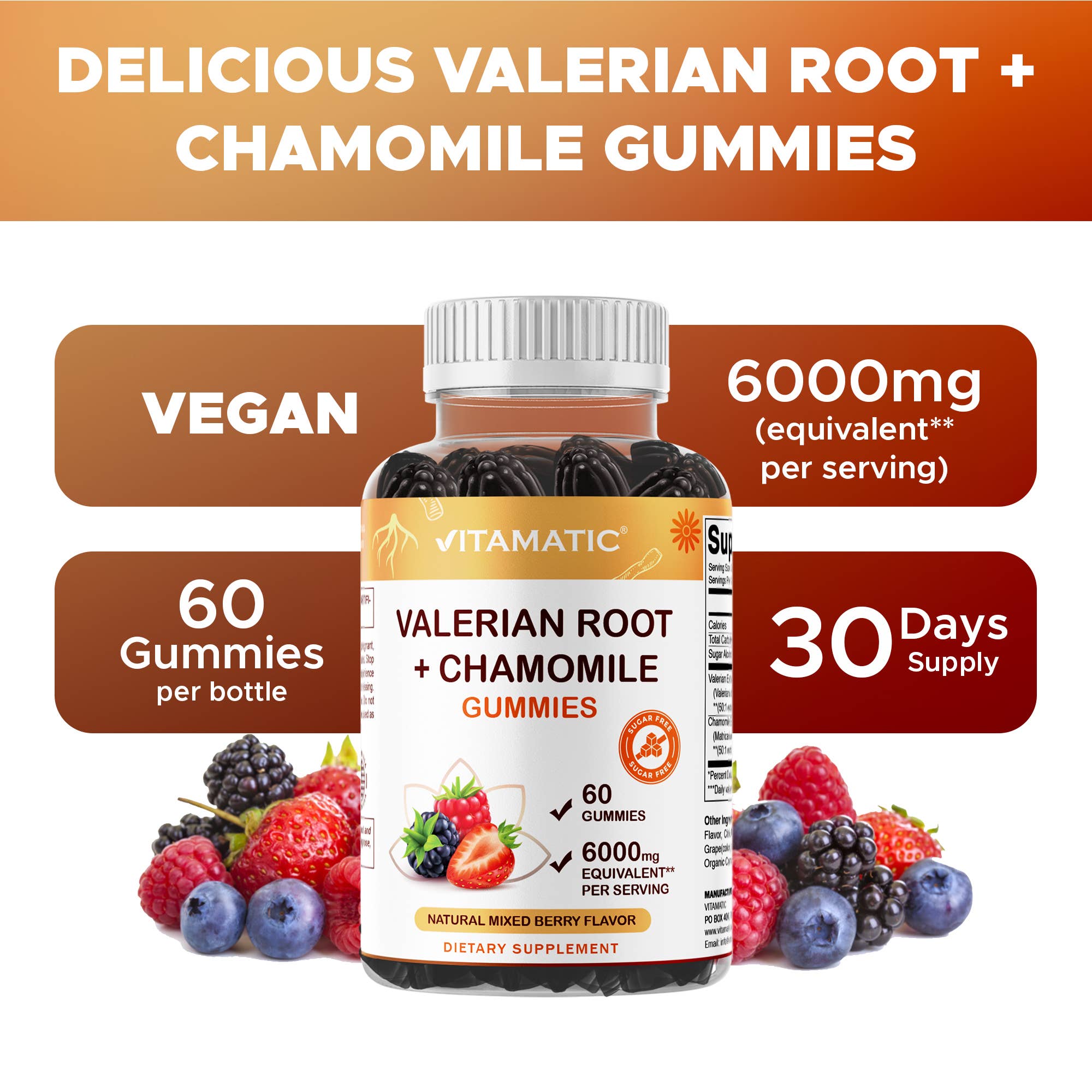 Valerian Root & Chamomile Gummies - 6000 MG Herbal Blend (60 gummies)