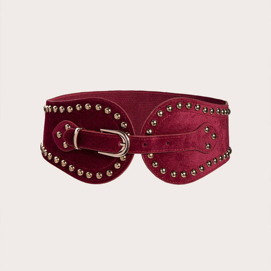 Red Velvet Studded Waist Belt (Elastic in the back)
