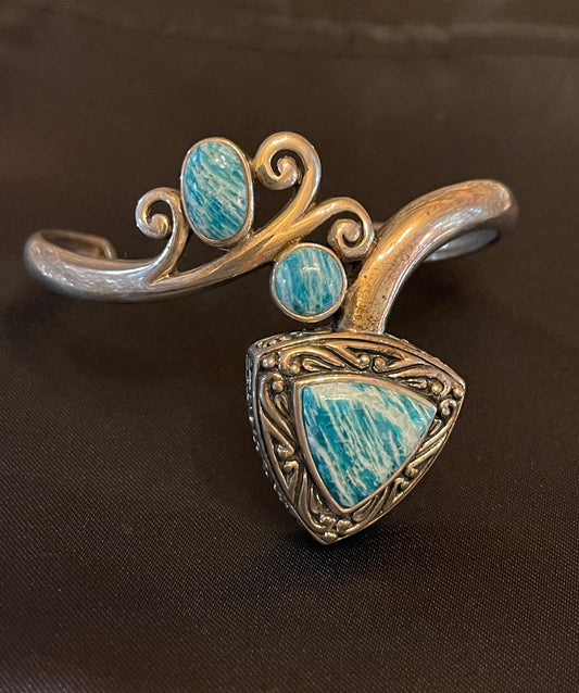 Amazonite Cuff Bangle, Sterling Silver (Vintage)